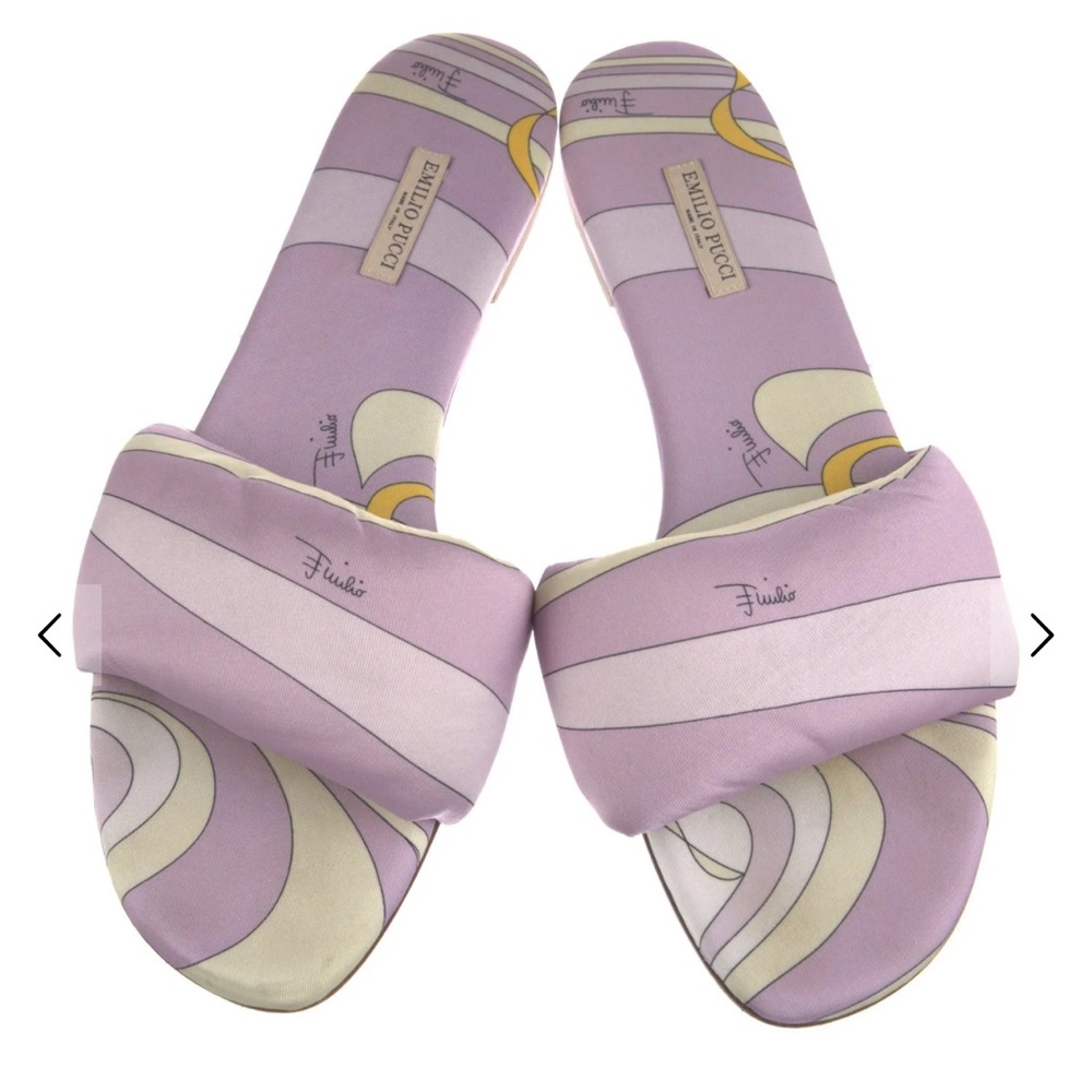 Emilio Pucci Lavender and Cream Slide Sandals